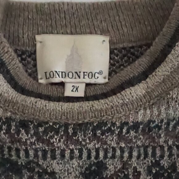 VTG London Fog Brown Abstract Pattern Knit Sweater Eclectic Grandpa Heritage 2X - Picture 9 of 9